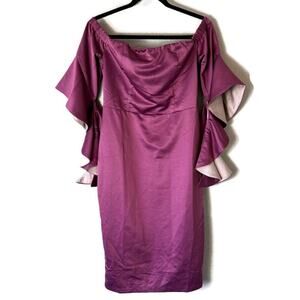 NWOT Lulumari Purple Satin Statement Sleeve Sheath Dress Size Medium